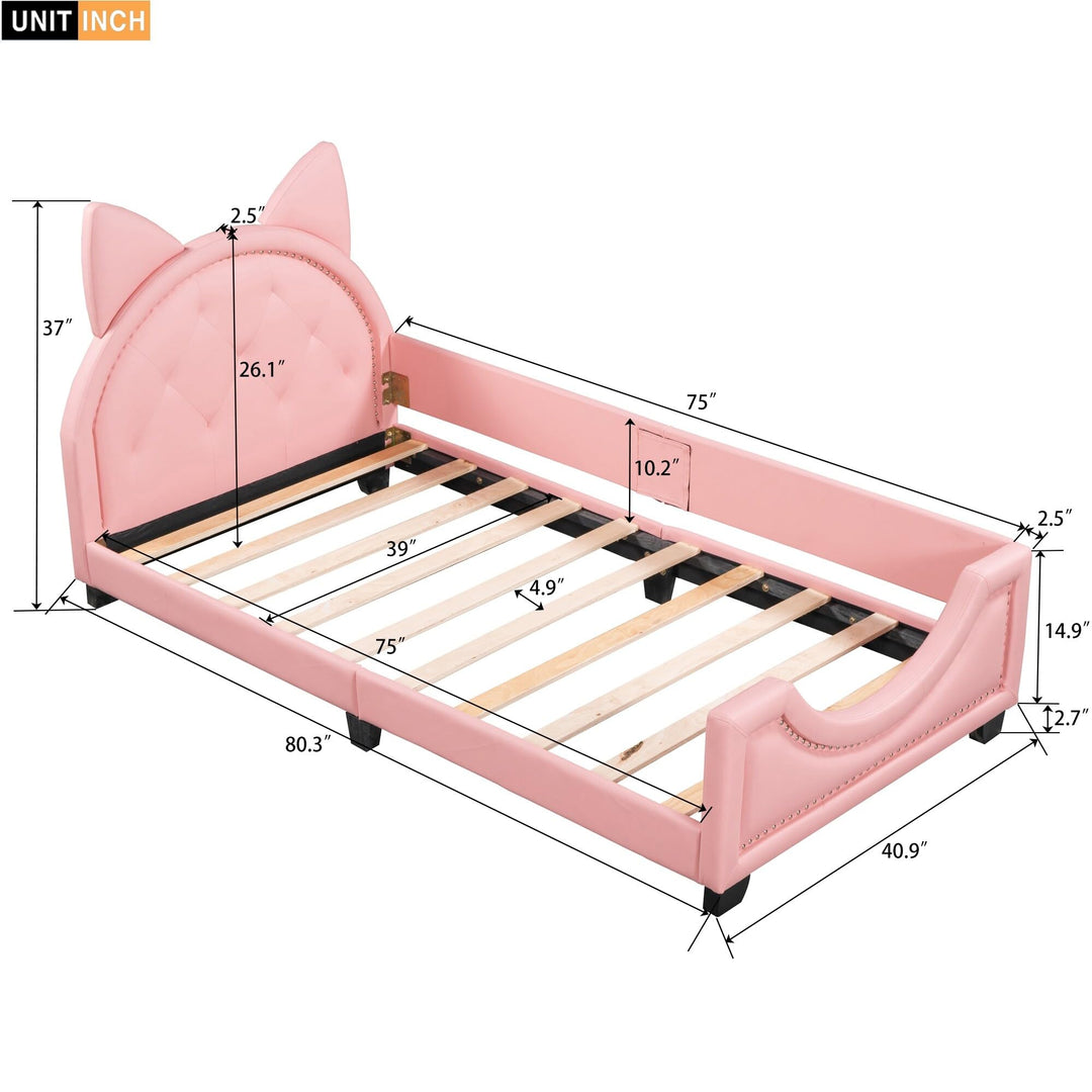 Twin Size Bed Kids Pink Mid-Century Modern Contemporary Wood