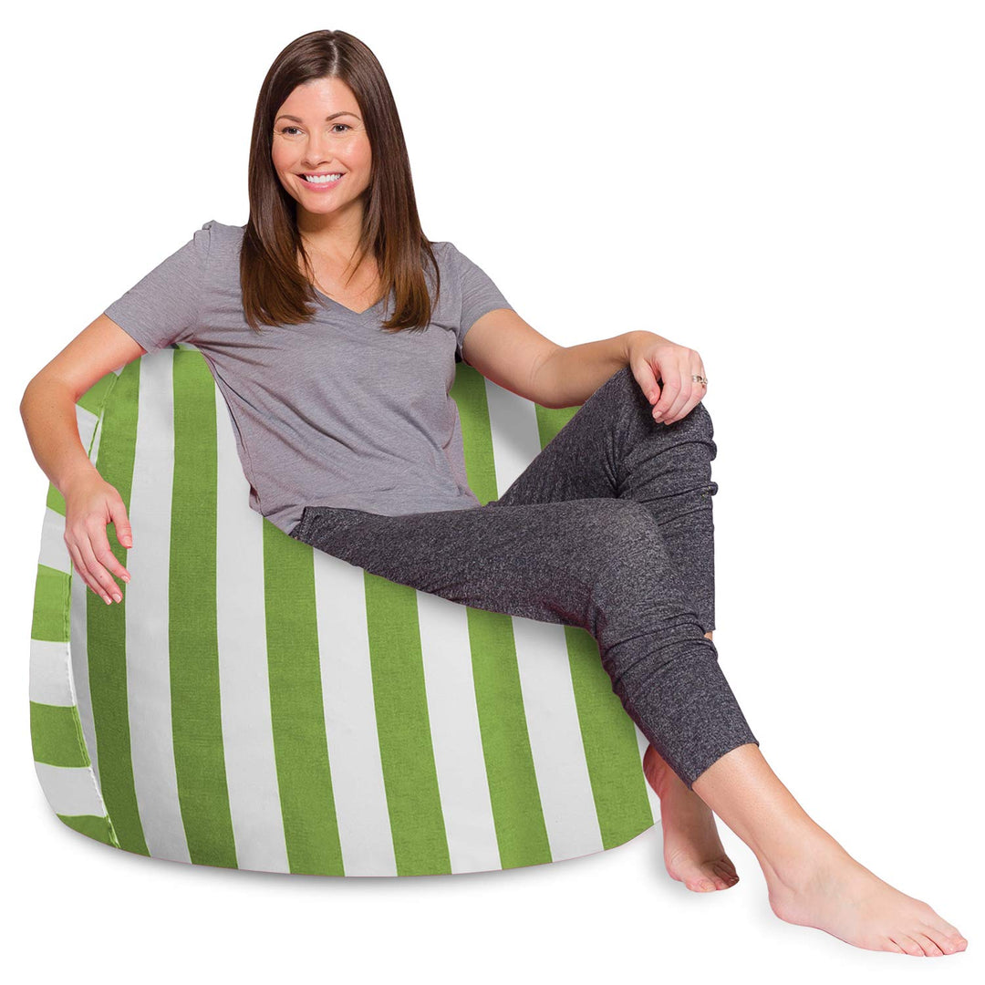 Posh Beanbags Bean Bag Chair, X-Large-48in, Canvas Stripes Green and White