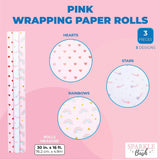 3 Roll Pink Wrapping Paper All Occasion Gift Wrap For Kids Birthday