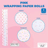 3 Roll Pink Wrapping Paper All Occasion Gift Wrap For Kids Birthday