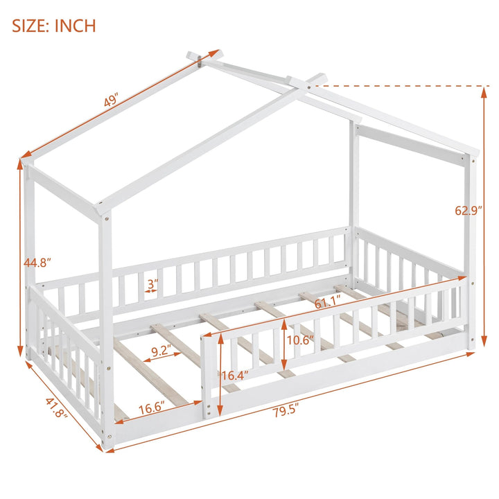 Twin Size House Bed Kids White Mid-Century Modern Contemporary