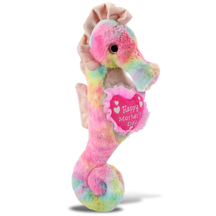 Plush Rainbow Seahorse with Pink Heart 15 Inches Multi Color Polyester