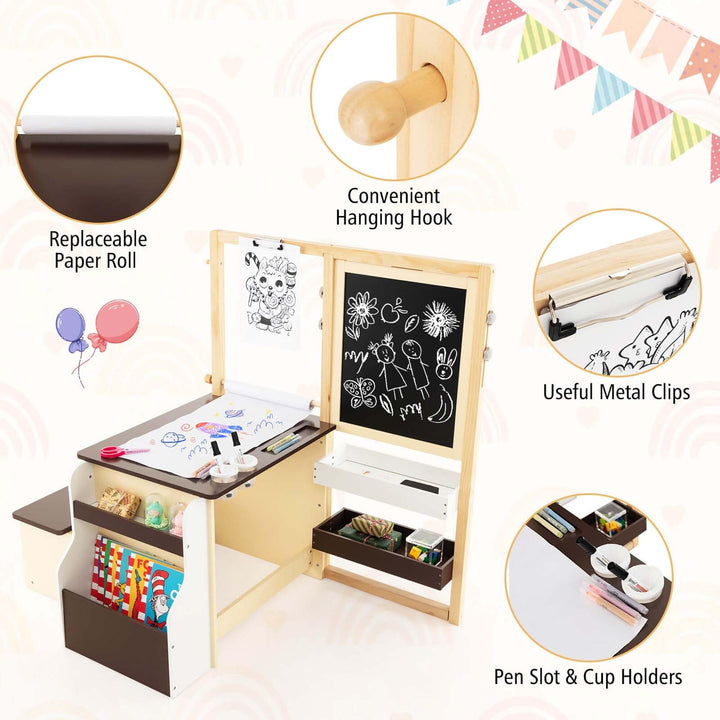 Kids Art Center Table Bench Set Adjustable Double-Sided Easel