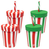 Silipint: Silicone Kids 8oz Straw Tumblers: 4 Pack (2) Peppermint Poinsettia Stocking Stuffer Multi Color Plastic