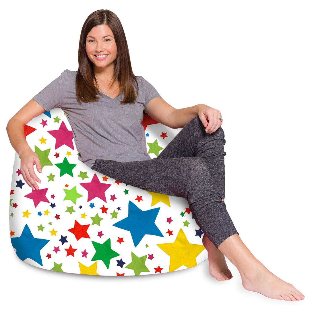 Posh Creations Bean Bag Chair for Kids, Teens, and Adults Includes Removable and Machine Washable Cover, 48in - X-Large, Canvas Stars Bright Multi-Colored