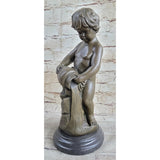 Child Pouring Water Bronze Statue Sculpture Figure 13 Inches X 6 Brown Finish Handmade