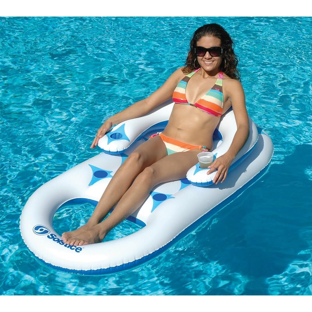 64-inch Inflatable Blue and White Lounge Swimming Pool Float 64"