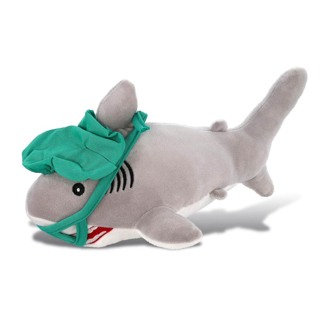 Grey Shark Doctor Plush Toy with Cute Scrub Cap and Face Mask 12 Inches Green Polyester