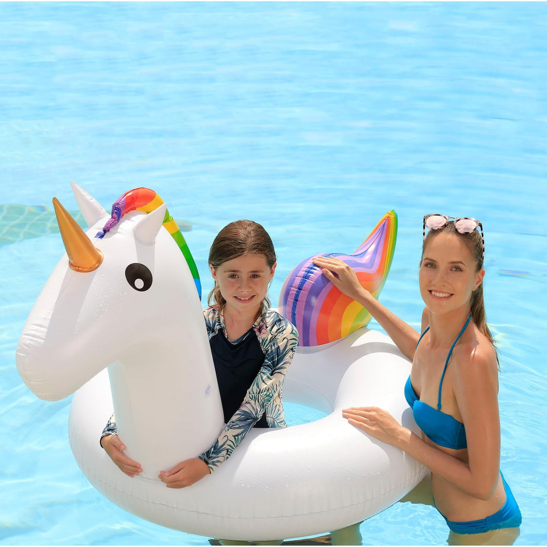 68" Rainbow Unicorn Inflatable Swimming Pool Tube Ring Float White