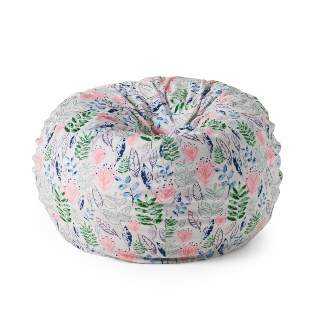 3 Foot Rounded Bean Bag Leaf Print Multi Color Fabric