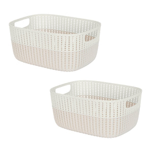 Simplify 2 Pack 2 Tone Sailor Knot Plastic Storage Tote | Decorative Basket | Closet Organization | De-clutter | Accessories | Toys | Bathroom Organization | Large | Ivory