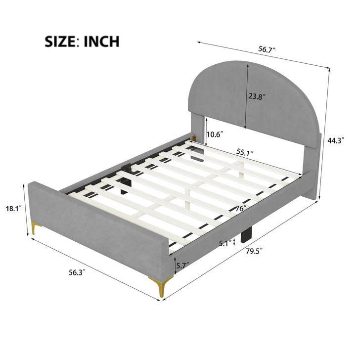 Full Size Kids Bed Frame W/Classic Semi-Circle Shaped Headboard