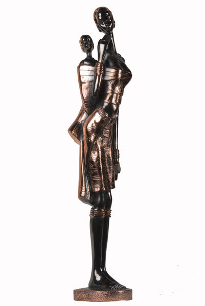 StealStreet SS-BA-DC2097, Copper Abstract African Woman Carrying Child on Back Display Statue