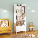 Kids 4-Tier Bookcase Children's Bookshelf Toy Storage Cabinet White Modern Contemporary Construction MDF Wood Finish Includes Hardware