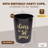 50th Birthday Party Cups Cheers to 50 Years (16 Oz 16 Pack) Black