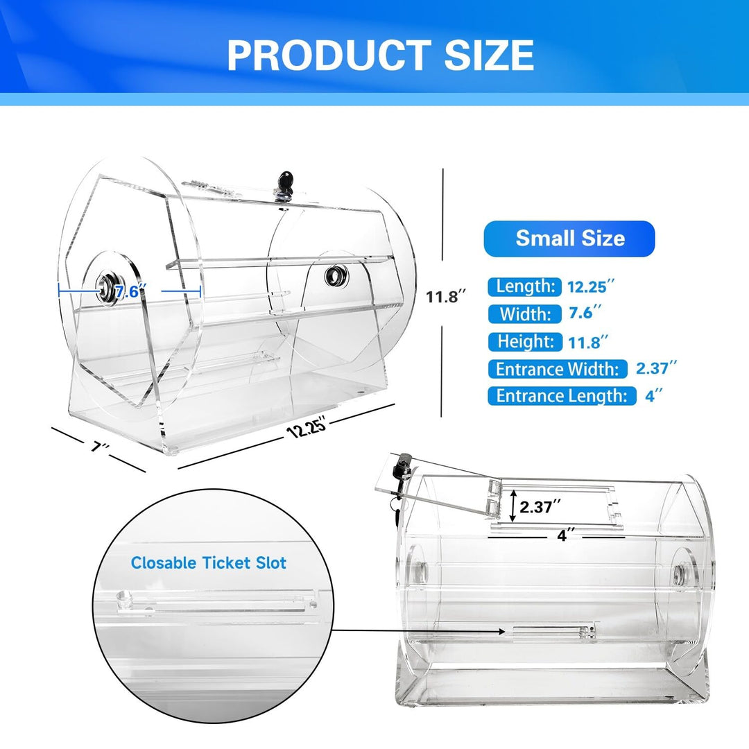 Small Acrylic Raffle Drum Ticket Spinning Cage for Tickets Balls Holds