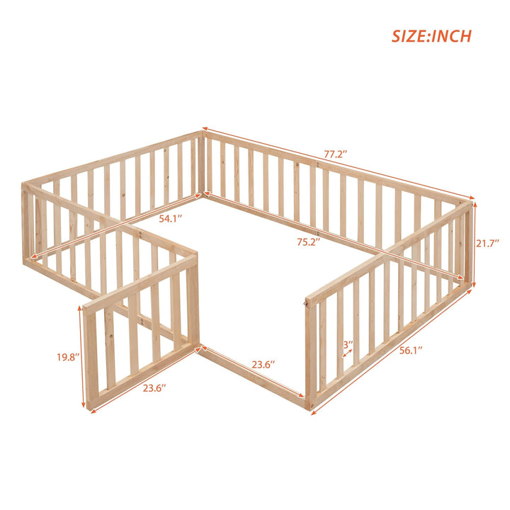 Elegant Design Full Size House Bed Kids with Fence and Door Brown