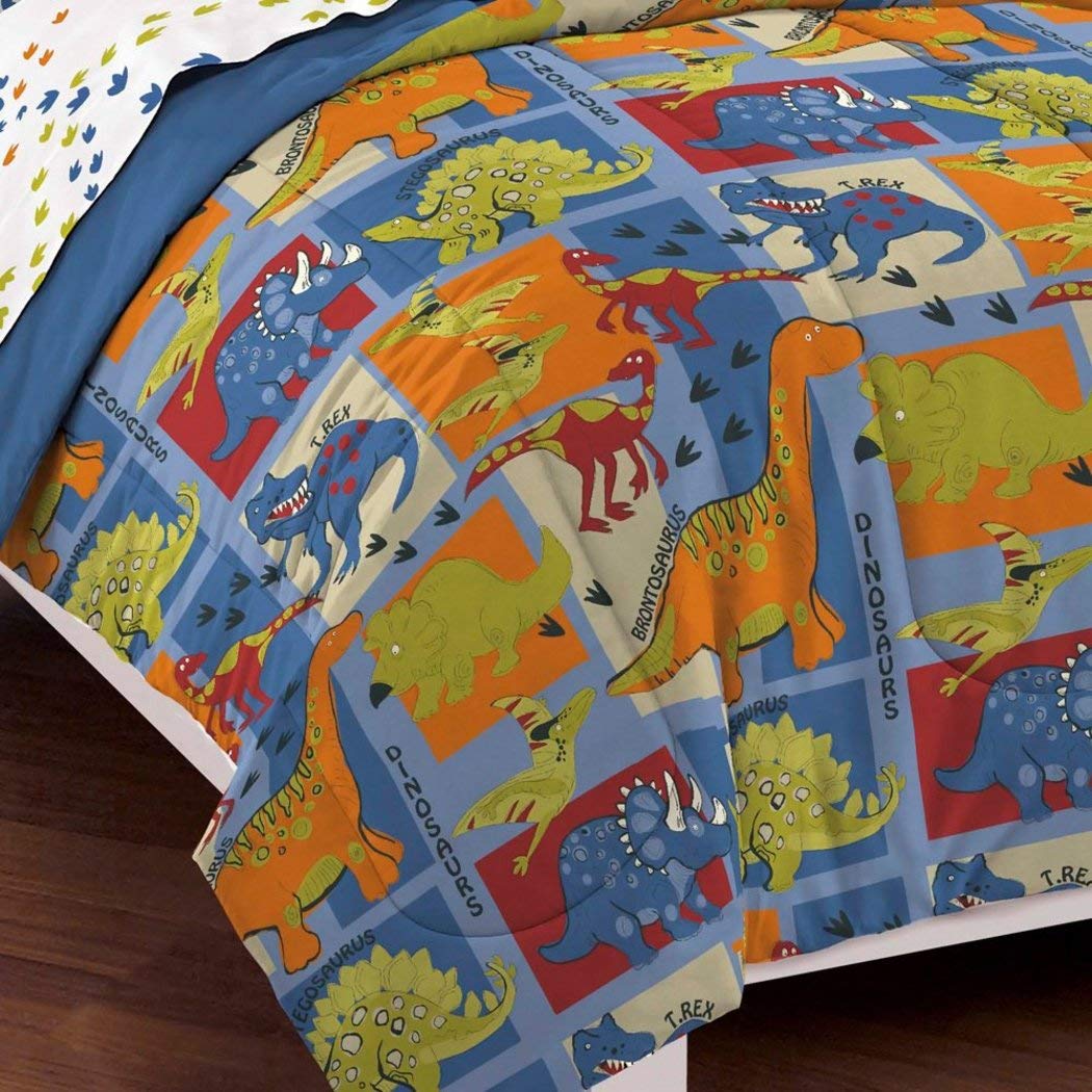 Kids Dinosaur Themed Comforter Set All Over Cute Dino Print Fun