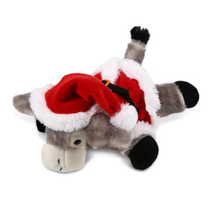 Santa Lying Grey Donkey Stuffed Animal Plush with Outfit 9 Inches Black White Polyester