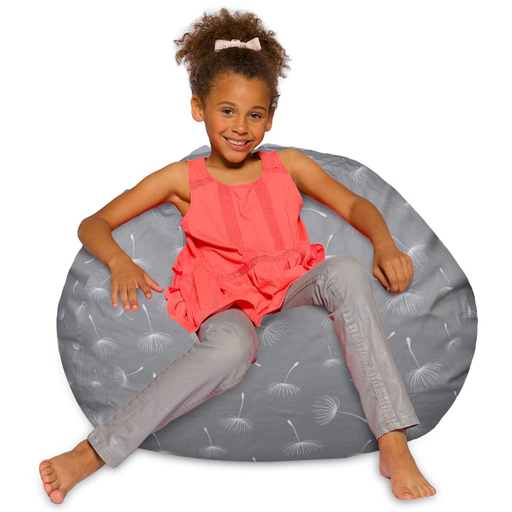 Posh Creations Bean Bag Chair for Kids, Teens, and Adults Includes Removable and Machine Washable Cover, Canvas White Dandelions on Gray, 38in - Large