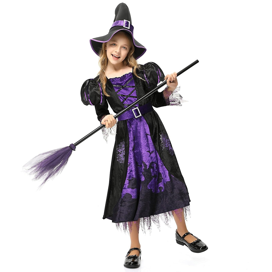 Witch Costume for Kidsï¼Œhalloween Party Fancy Dress Up Deluxe Set with Hat Skirt Girls T Multi Color