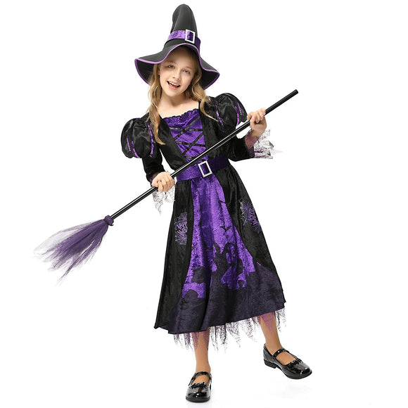 Witch Costume for Kidshalloween Party Fancy Dress Up Deluxe Set with Hat Skirt Girls T Multi Color