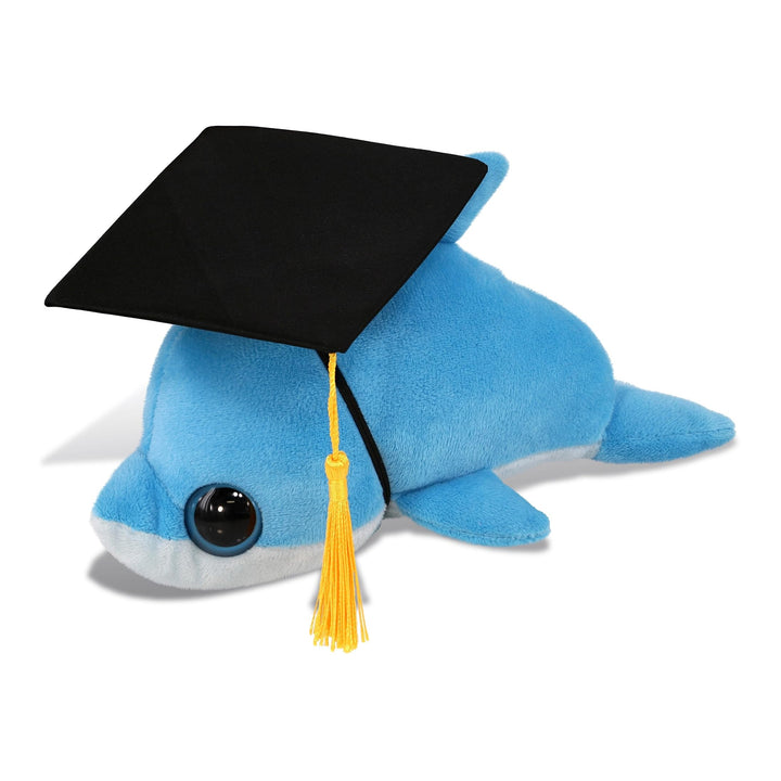 Dolphin Graduation Plush Toy with Cap 8 Inches Black Blue Polyester