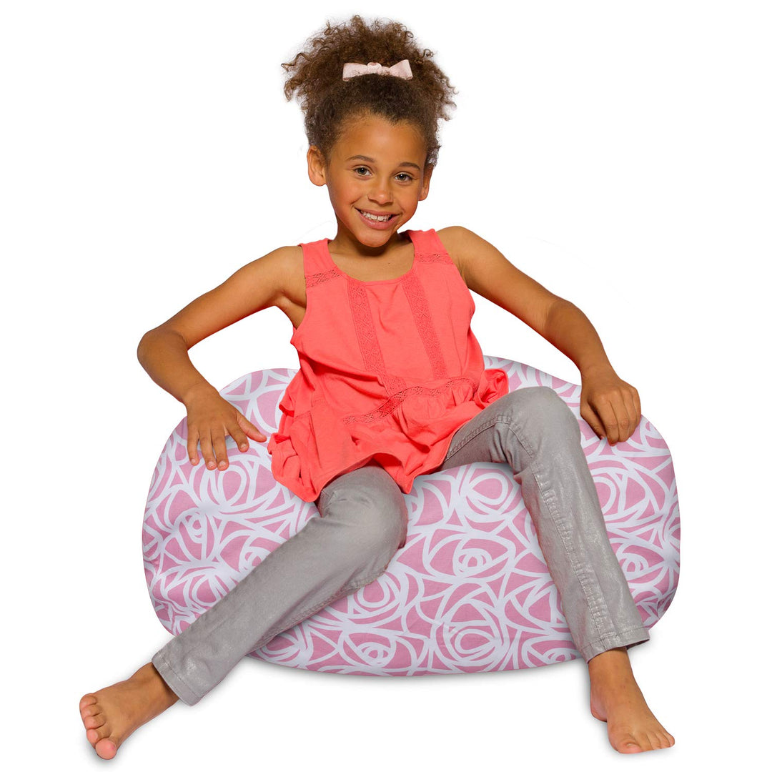 Posh Creations Bean Bag Chair for Kids, Teens, and Adults Includes Removable and Machine Washable Cover, Canvas Roses Pink, 27in - Medium