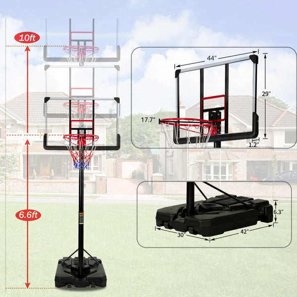 6.6-10 Ft. Adjustable Height Portable Basketball Hoop System with Led Lights Black