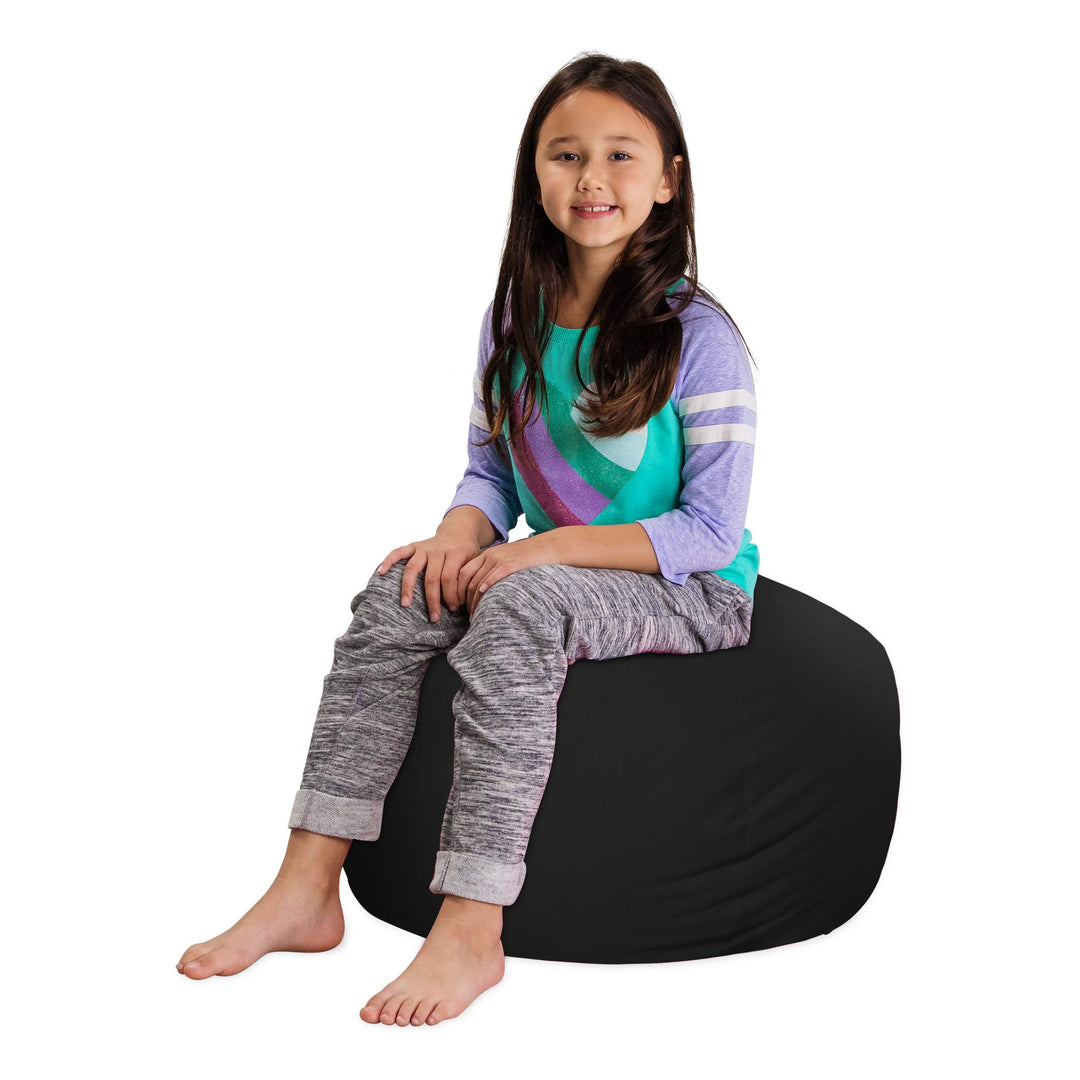 Posh Stuffable Kids Stuffed Animal Storage Bean Bag Chair Cover - Childrens Toy Organizer, Medium 27" - Solid Black