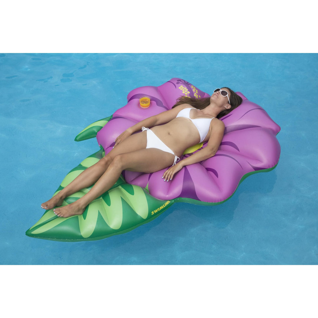 70"" Inflatable Green and Pink Summer Hibiscus Flower Lounge Pool Float Plastic, Medium