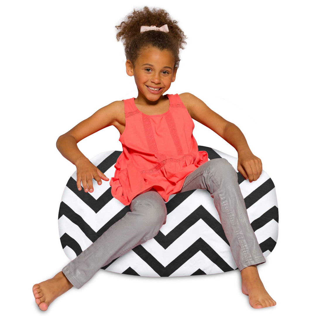 Posh Creations Bean Bag Chair for Kids, Teens, and Adults Includes Removable and Machine Washable Cover, 27in - Medium, Canvas Chevron Black and White