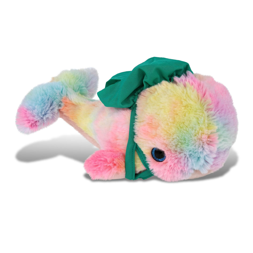 Large Rainbow Whale Doctor Plush with Scrub Uniform and Cap 9 Inches Multi Color Polyester