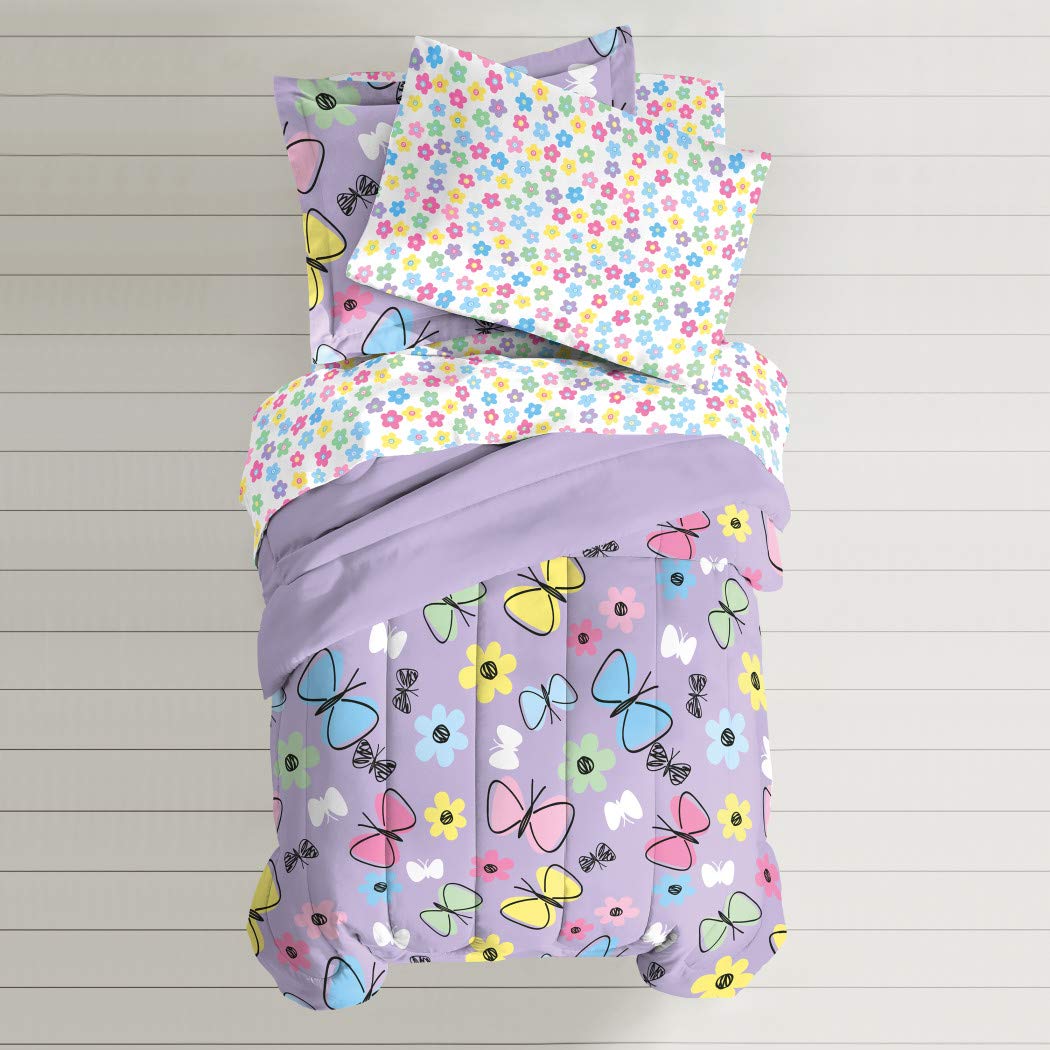 Girls Whimsical Butterfly Floral Comforter With Sheet