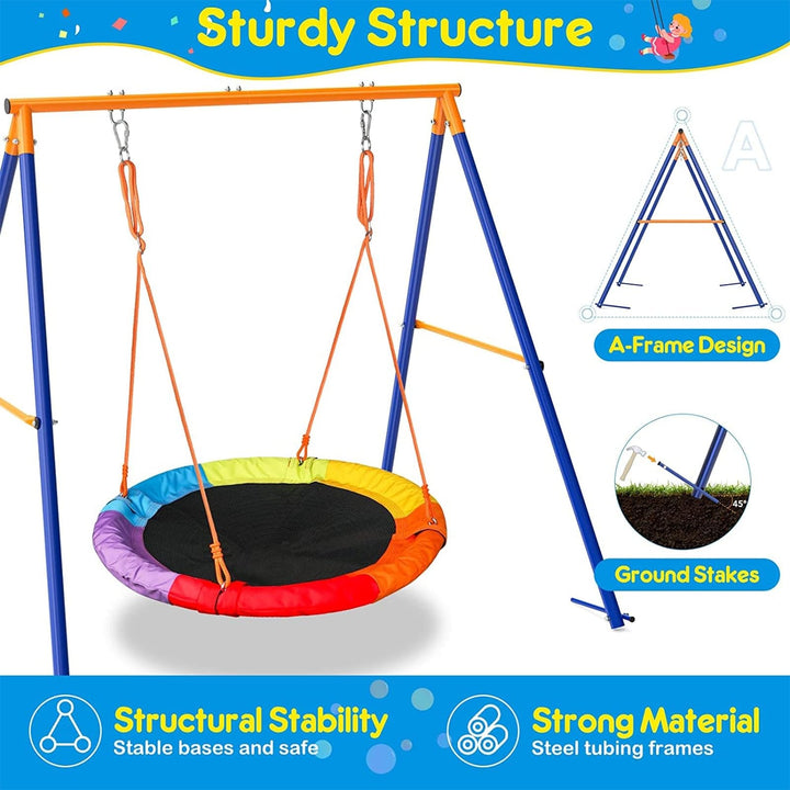 Saucer Swing with Stand for Kids Outdoor Set Heavy-Duty 40 in Blue