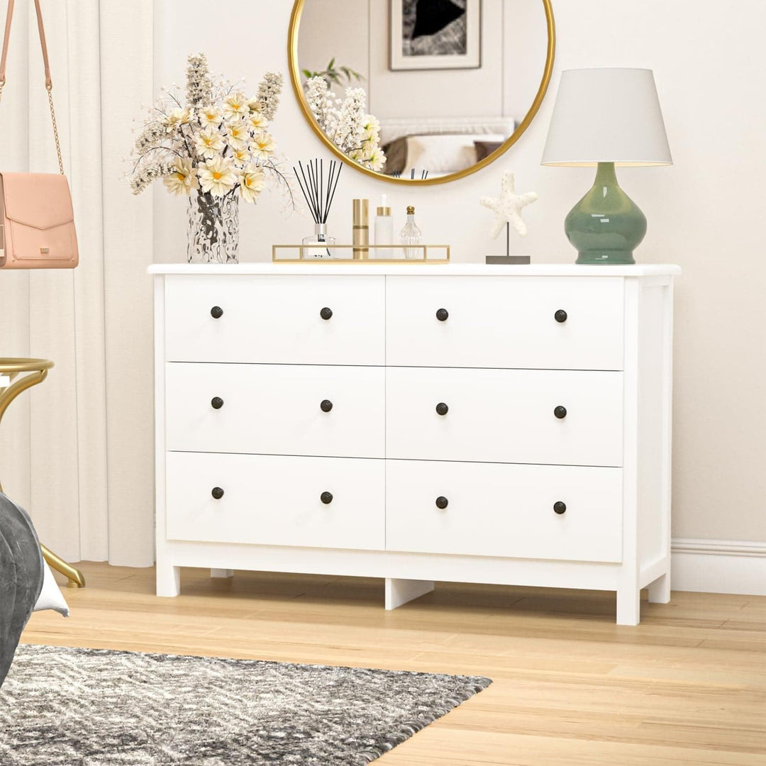 White Dresser for Bedroom Modern 6 Drawer Kids Room Wide Chest of with Gold Pulls Black Contemporary Wood Oak Finish