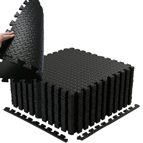 12 Pieces Black Interlocking Floor Tiles Eva Foam Mat 23.6