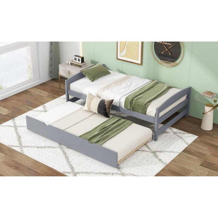 Modern Simple Twin Size Platform Bed with Trundle Wood Frame for