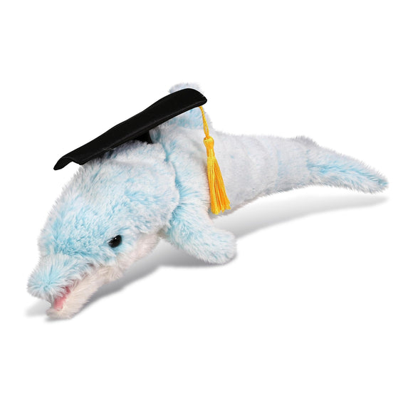 Small Dolphin Graduation Plush Toy with Cap Tassel Outfit 14 Inches Black Blue White Polyester