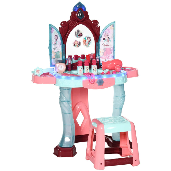 Self-Opening Mirror Design Kids Vanity Makeup Table Set with Chair and