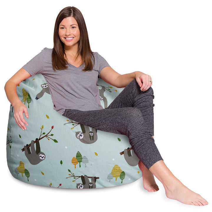 Posh Creations Bean Bag Chair for Kids, Teens, and Adults Includes Removable and Machine Washable Cover, Canvas Sloth and Trees, 48in - X-Large