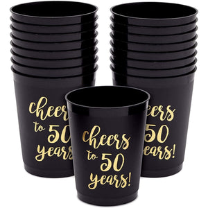 50th Birthday Party Cups Cheers to 50 Years (16 Oz 16 Pack) Black Solid Casual Plastic