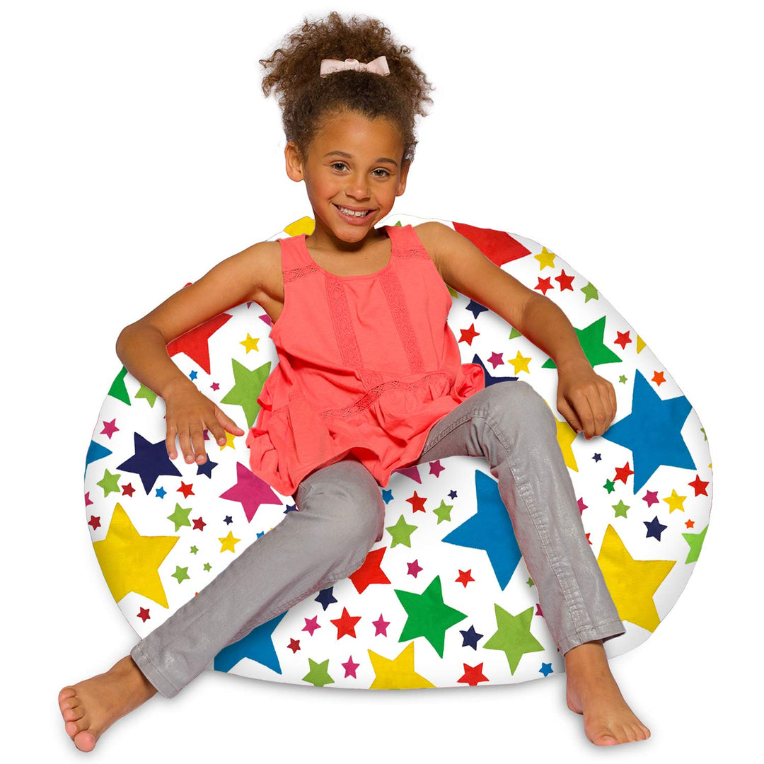 Posh Beanbags Bean Bag Chair, Large-38in, Canvas Stars Bright Multi-Colored