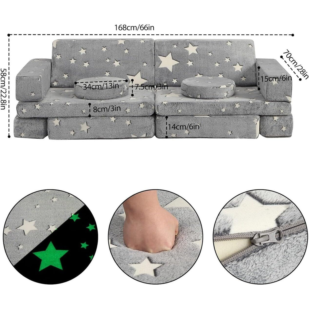 12 Pcs Modular Kids Couch Baby Convertible Sofa Star Glow in The
