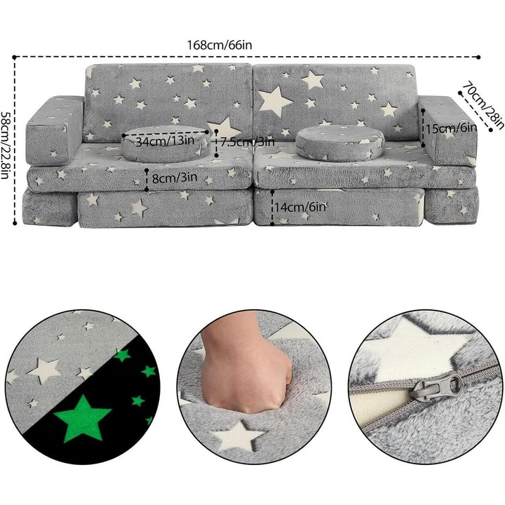 12 Pcs Modular Kids Couch Baby Convertible Sofa Star Glow in The