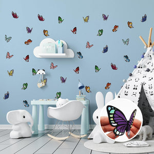 Colourful Holographic Butterflies Kids Wall Stickers Nursery DIY Art Multi