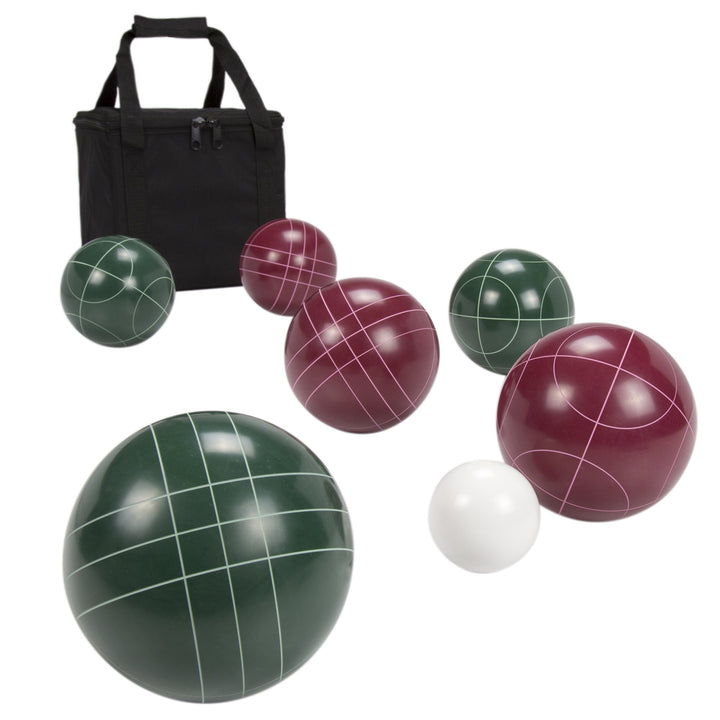 Bocce Ball Set Regulation Size - Lawn Game for Backyard or Beach - Includes Red and Green Bocce Balls, Pallino, and Carrying Case by Trademark Games