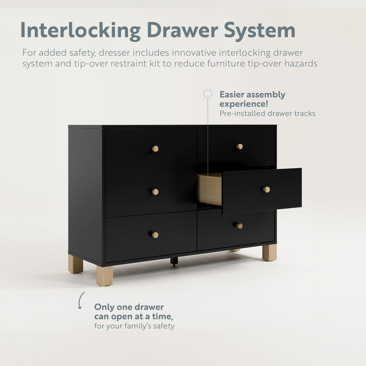 Storkcraft 6-Drawer Double Dresser (Black with Driftwood)