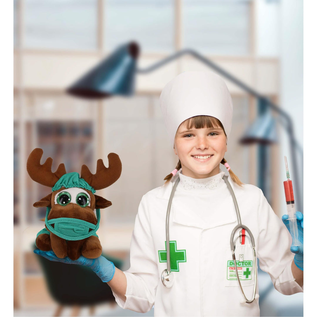 Small Moose Sparkle Eyes Doctor Plush W/Scrub Uniform and Cap 6 Inches