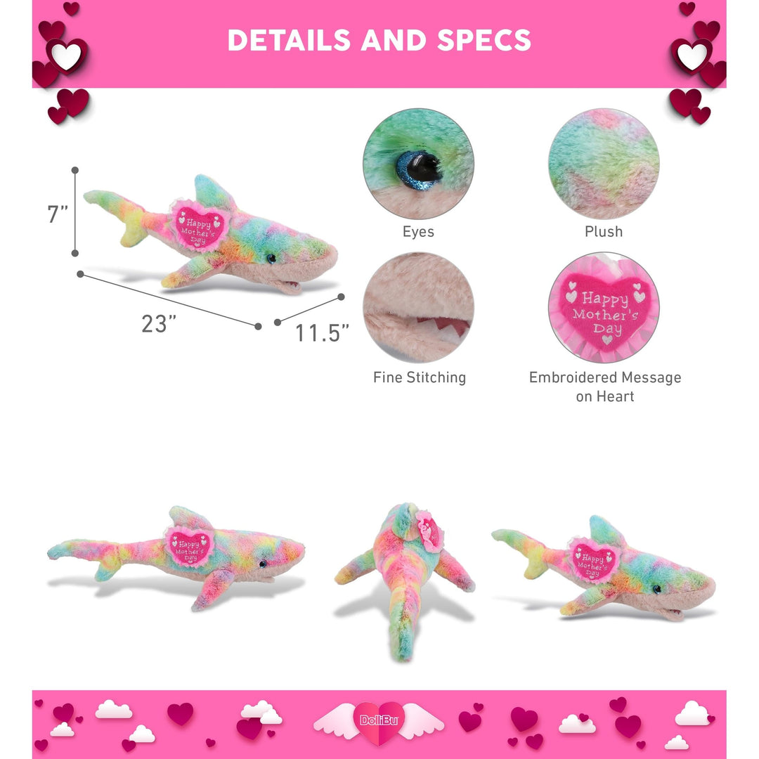 Large Rainbow Shark with Pink Heart Message 23 Inches Multi Color